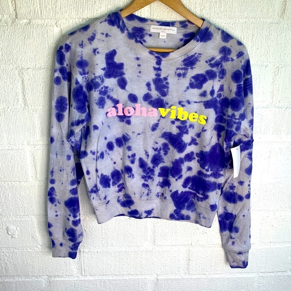 Spiritual Gangster Tie Dye Aloha Vibes Paint Splatter Pullover Sweatshirt sz XS